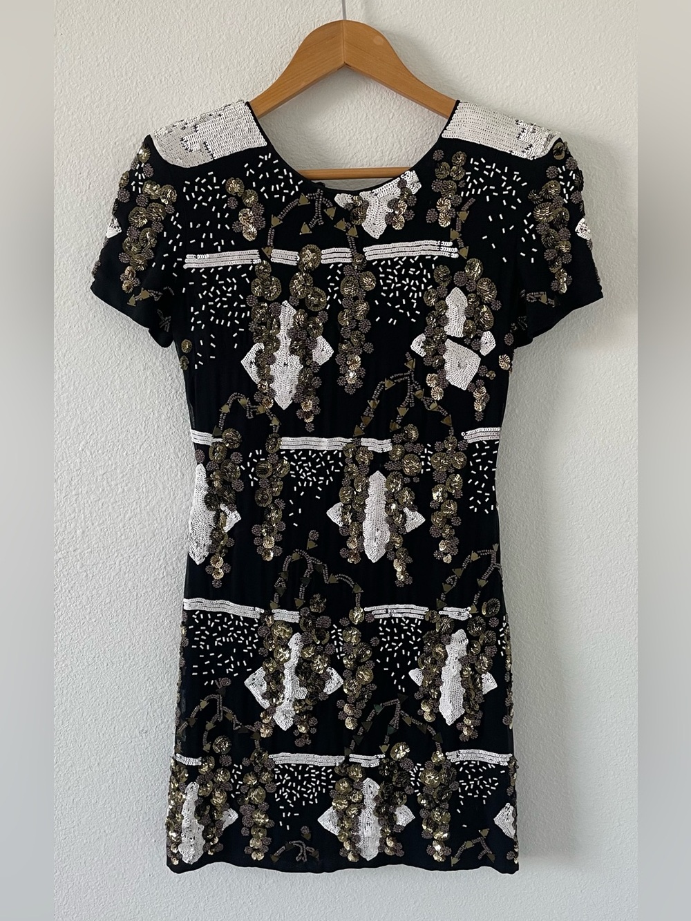 French Connection Black Short Sleeve Sequin Floral Dress